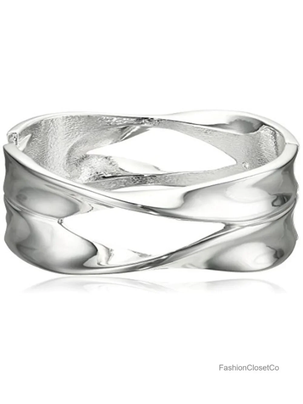 Sculptural Cut-Out Hinged Bangle Bracelet Silver-Tone Metal